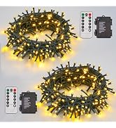 QITONG 2 Pack Warm White Battery Operated String Lights, Each 33ft 100 LED Christmas Lights Outdo...