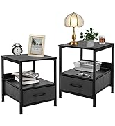 Apicizon Nightstand Set of 2, Modern Square End Side Table with Removable Drawer and Shelf Sofa T...