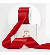 MEEDEE Red Satin Ribbon 2 Inch Red Ribbon Lux Satin Double Faced Ribbon by 25 Yards Red Silk Ribb...