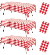 misaya 3 Packs Buffalo Disposable Table Cloth, 54 x 108 Inch Waterproof Plastic Tablecloth, Recta...