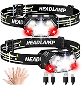 Lsnisni 9 LED Rechargeable Headlamp 2 Pack, 2000 Lumen Super Bright 10 Modes Motion Sensor Head L...