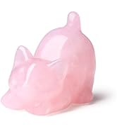 NUKAYAI Rose Quartz 2" Cat Crystal Statue Figurines Sculpture Pink Office Home Room Decor for Hea...