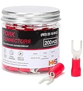 HKS 200PCS Insulated Fork Spade Wire Connectors - Red 22-16 AWG M4 Stud Size #8 - Tinned Red Copp...