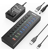 Powered USB 3.2 Hub 10Gbps, 10-Ports USB Hub with 7×USB 3.2 Ports, 3×Fast Charging Ports, 36W Pow...