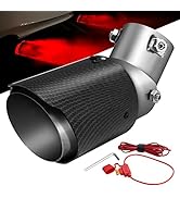 TEMSONE Red LED Carbon Fiber universal for Car Truck 2.5" Curved Exhaust Muffler Tip Light Flame ...