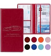 Peisicne Car Registration and Insurance Card Holder for Women Men, Red Glove Box Paperwork Organi...