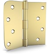 goldenwarm Pack of 3 4in Door Hinges Brushed Brass Gold Door Hinges with Square & Rou...