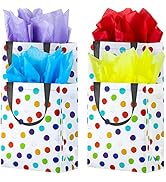 BLEWINDZ 16Pcs Reusable Gift Bags with Tissues - Medium Rainbow Polka Dot Party Favor Bags for Ch...