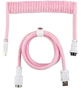 Pink and white USB cable with spiral cord design, shown in multiple segments displaying different connector ends.