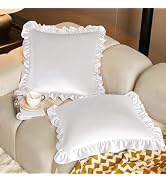 KKJIAF White Velvet Throw Pillow Covers 20 x 20 Inch Set of 2, Ruffle Euro Pillow Shams Velvet Sq...