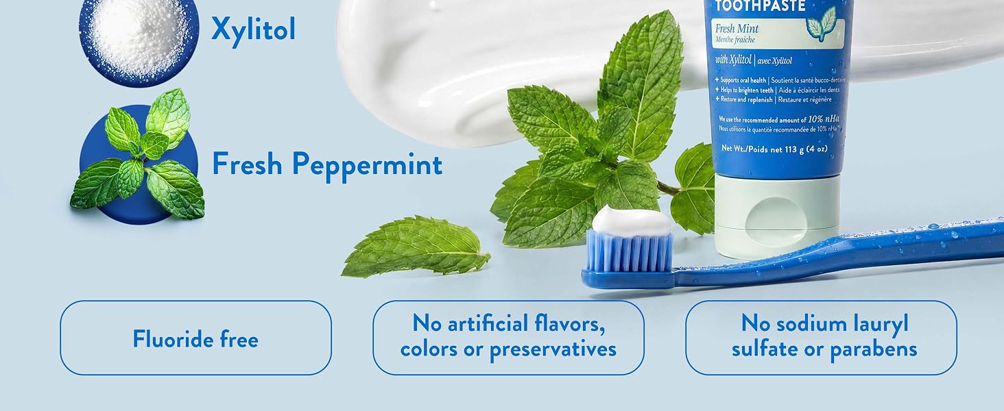 fresh peppermint fluoride free no artificial flavors, colors or preservatives