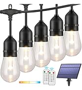 Mlambert 3-Color in 1 Dimmable Solar String Lights Outdoor,48ft LED Patio String Lights with Remo...