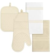 Oven Mitt and Pot Holders Sets, Quilted Cotton Terry Cloth,Non-Slip Pot Holder, Silicone Oven Mit...