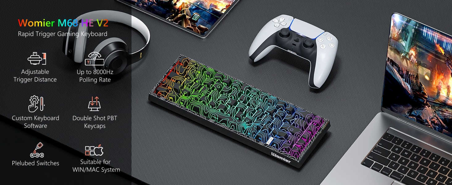 60% Percent Keyboard Rapid Trigger, Hall Effect Topographic Gaming Keyboard, Wired Custom Keyboard