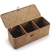 Seagrass Storage Basket for Bathroom - Toilet Tank with Lid, Wicker Woven Narrow Basket for Organ...