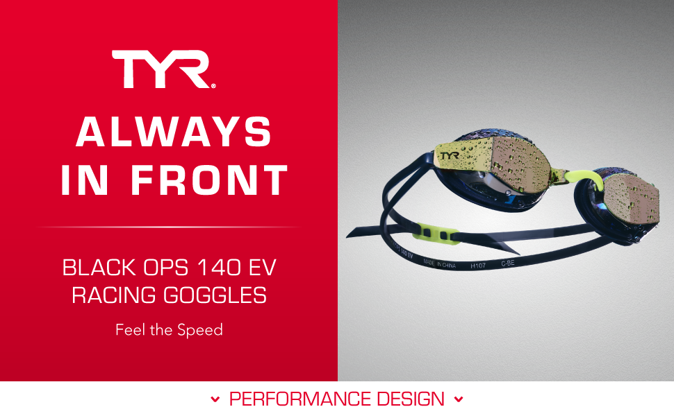 Image of black ops 140 ev racing goggles for swimming with text reading tyr always in front.