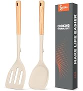 Silicone Cooking Spatula, Heat Resistant Solid Turner, Slotted Spatulas with Wooden Handle,Ideal ...