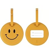 FENICE Vegan PU Leather Smiley Face Name Tag with Belt Buckle Strap Closure for Suitcase Luggage ...
