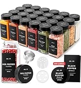 EDELHAUS Glass Spice Jars with Label and Black Lids (24 x 4oz) Spice Containers with 240 Labels, ...