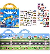 ASTARON Reusable 3D Puffy Sticker Book for Kids, 88 Pcs Cute Waterproof Vehicles Stickers,Puffy S...