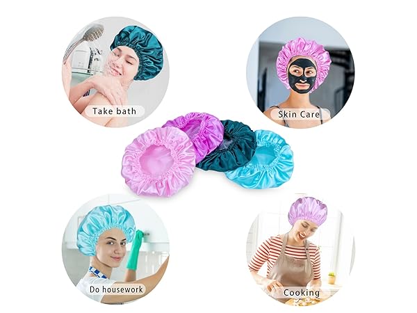 Shower Caps for Women 4PCS Solid Color Bath Caps