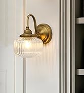 JiMuBeam Gooseneck Clear Ribbed Glass Wall Sconces in Antique Brass Color for home office