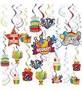 HonuGoGo Colorful Birthday Hanging Swirl Decorations, 36ct Paper Ceiling Decor Set with Cutouts o...