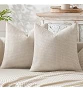 MIULEE Pack of 2 Beige Decorative Pillow Covers 18x18 Inch Soft Chenille Couch Throw Pillows Farm...