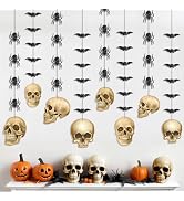KatchOn, Glitter Skull Garland for Halloween - Pack of 8 | Black Garland Halloween Decor | Hangin...