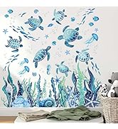 Amimagen Ocean Sea Turtle Wall Stickers - Under The Sea Marine Theme Seaweed Grass Wall Decals - ...