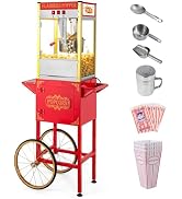 ROVSUN Popcorn Machine with Cart, 10 Oz Kettle Makes Up to 4 Gallons ETL Certified, Vintage Popco...
