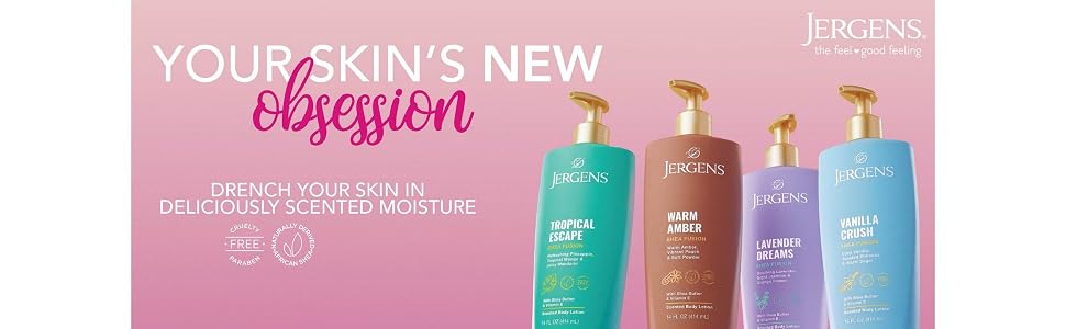 Four bottles of Jergens Shea Fusion Scented Body Lotion.