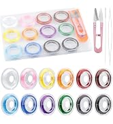 FIVEIZERO 12 Roll 0.7mm Flat Elastic Bracelet String Cord, 12 Color High Stretch Beading Elastic ...