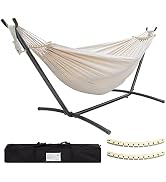 SZHLUX Double Hammock with Stand Included 450lb Capacity Steel Stand, Premium Carry Bag Included....