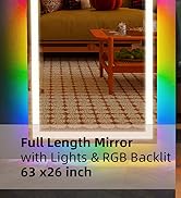 FENCHILIN Full Length LED Mirror with Lights 63"x25.59" RGB Full Body Floor Mirror with Stand Wal...