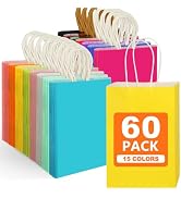 MITINU 60PCS Paper Gift Bags, 5.8"x3.2"x8.25" Party Favor Bags Bulk Rainbow Goodie Small Gift Bag...