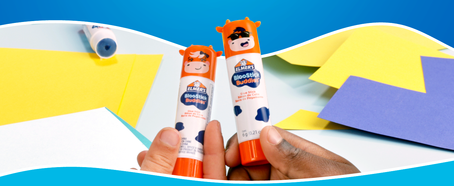 bloostick buddles blue glue stick clear fun cow characters animals kids gift birthday summer craft