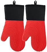Tayfeim Silicone Oven Mitts - Red Oven Mitts Heat Resistant 500F 13.6 in Soft Lining Waterproof G...
