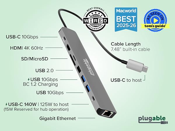 USB C multiport adapter with pass through charging and usb ports