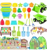 Beach Toys, Farm Theme Sand Toys for Kids Boys and Girls with 2 Truck, 2 Collapsible Bucket, Sand...