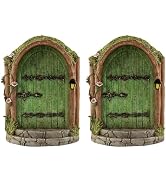 Rosojodg 2Pcs Green Fairy Door Wooden Miniature Fairy Garden Doors Outdoor Mini Gnome House Acces...
