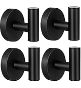 Kruodop Towel Hooks for Bathroom,4 Packs Wall Mount Towel Holder,Black Matte Wall Robe Hook,Stain...