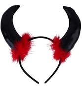 Motique Accessories Black Horn with Red Fur Headband Devil Horns Headband Men Women and Kids