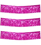 Hot Pink Tinsel Garland Party Decorations 3 Packs 36 Feet Metallic Rose Red Foil Fringe Garland W...