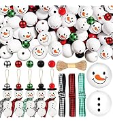 205 Pieces Christmas Snowman Wooden Beads Craft Project Natural Polished Wood Bead with Twine, Wi...