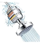 FEELSO Shower Head and 15 Stage Shower Filter Combo, High Pressure 5 Spray Settings Filtered Show...