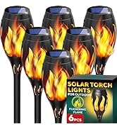 Beautiful Solar Lights for Outside 6-Pack - Premium Solar Tiki Torches with Flickering Flame - Wa...