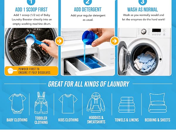 Kids laundry detergent enzyme booster for toddler detergent booster instructions for use