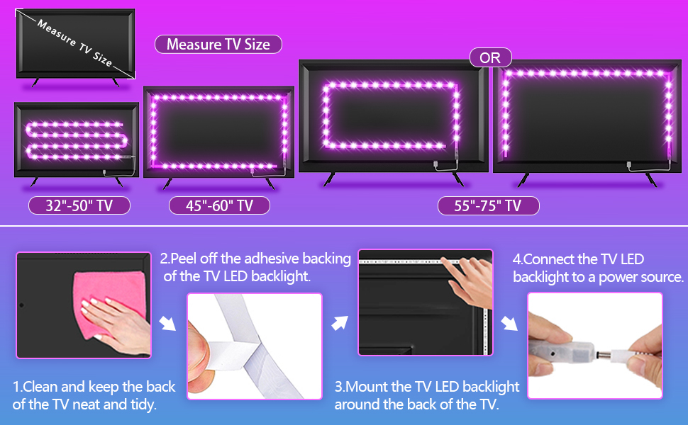 KANTUTOE TV lights behind with simple installation steps.