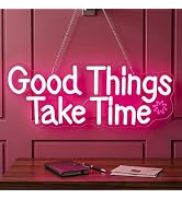 Astuddy Good Things Take Time Neon Sign – USB Powered Motivational LED Wall Light with Adjustable...